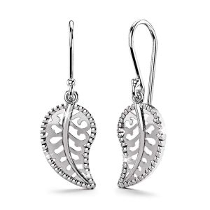 Solid 925 Sterling Silver Leaf Dangle Earrings