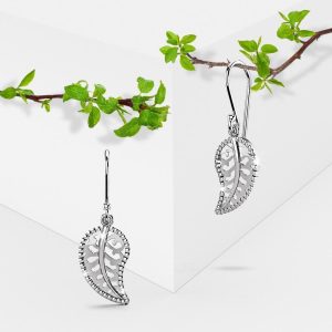 Solid 925 Sterling Silver Leaf Dangle Earrings
