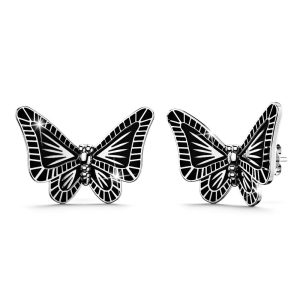 Solid 925 Sterling Silver Antique Butterfly Stud Earrings