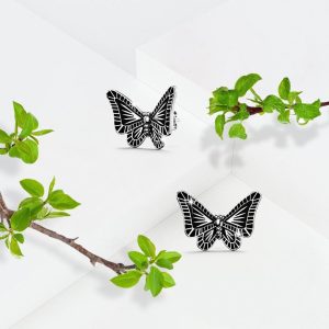 Solid 925 Sterling Silver Antique Butterfly Stud Earrings