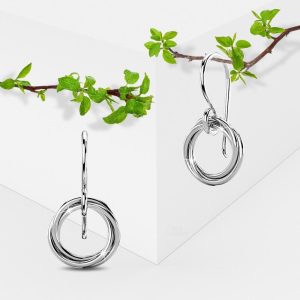 Solid 925 Sterling Silver Intertwined Circle Earrings