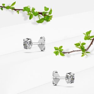 Solid 925 Sterling Silver Round Brilliant Cut Stud Earrings