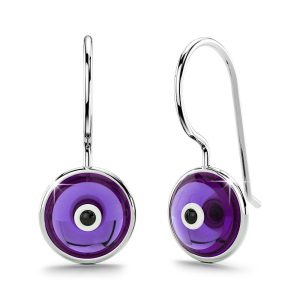 Solid 925 Sterling Silver Saucer Earrings Purple