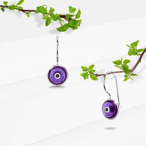 Solid 925 Sterling Silver Saucer Earrings Purple