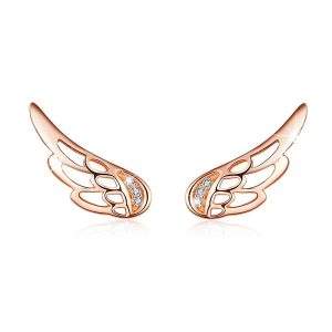 Solid 925 Sterling Silver Free Me Angel Wing Rose Gold Stud Earrings