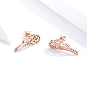 Solid 925 Sterling Silver Free Me Angel Wing Rose Gold Stud Earrings