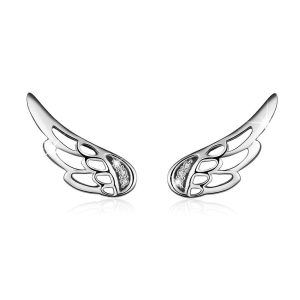 Solid 925 Sterling Silver Free Me Angel Wing Stud Earrings