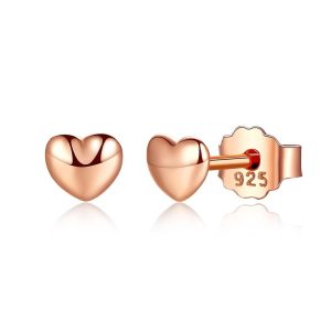 Solid 925 Sterling Silver Amore Love Heart Rose Gold Stud Earrings