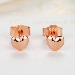 Solid 925 Sterling Silver Amore Love Heart Rose Gold Stud Earrings