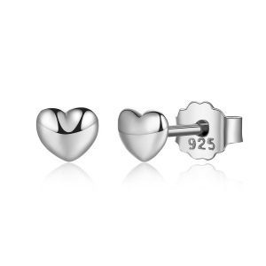 Solid 925 Sterling Silver Amore Love Heart White Gold Stud Earrings