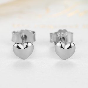 Solid 925 Sterling Silver Amore Love Heart White Gold Stud Earrings