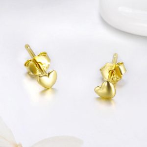 Solid 925 Sterling Silver Amore Love Heart Gold Stud Earrings
