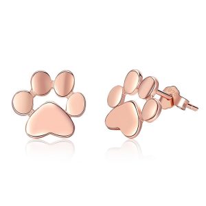 Solid 925 Sterling Silver Animal Paw Print Rose Gold Stud Earrings