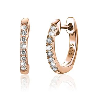 Solid 925 Sterling Silver Sparkling Zircon Rose Gold Hoop Huggie Earrings