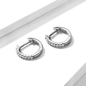 Solid 925 Sterling Silver Sparkling Zircon White Gold Huggie Earrings