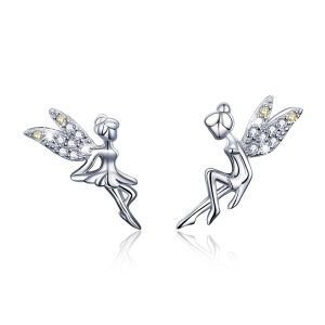 Solid 925 Sterling Silver Tinker Belle Fairy Stud Earrings