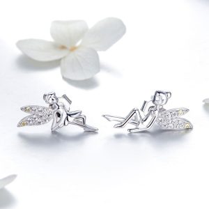 Solid 925 Sterling Silver Tinker Belle Fairy Stud Earrings