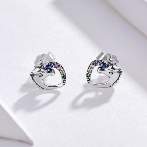 Solid 925 Sterling Silver Colourful Unicorn Stud Earrings