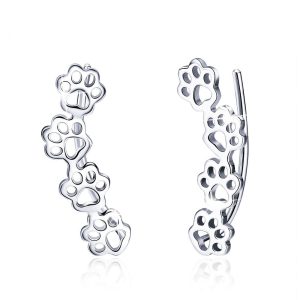 Solid 925 Sterling Silver Animal Pet Paw Print Ear Climber Earrings