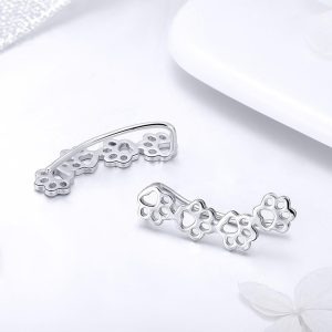 Solid 925 Sterling Silver Animal Pet Paw Print Ear Climber Earrings