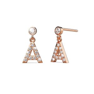 Solid 925 Sterling Silver Initial Crystal Personalised Alphabet Letter Earrings Rose Gold - A