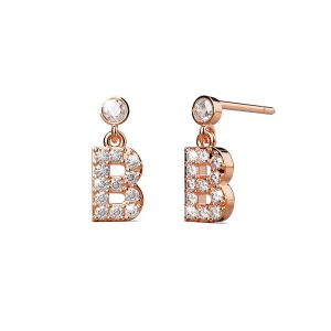 Solid 925 Sterling Silver Initial Crystal Personalised Alphabet Letter Earrings Rose Gold - B