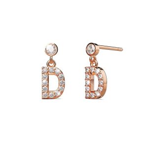 Solid 925 Sterling Silver Initial Crystal Personalised Alphabet Letter Earrings Rose Gold - D