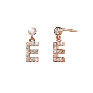 Solid 925 Sterling Silver Initial Crystal Personalised Alphabet Letter Earrings Rose Gold - E