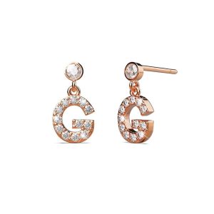Solid 925 Sterling Silver Initial Crystal Personalised Alphabet Letter Earrings Rose Gold  G