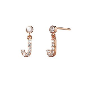 Solid 925 Sterling Silver Initial Crystal Personalised Alphabet Letter Earrings Rose Gold - J