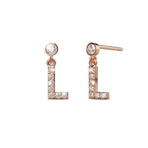 Solid 925 Sterling Silver Initial Crystal Personalised Alphabet Letter Earrings Rose Gold - L