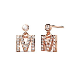 Solid 925 Sterling Silver Initial Crystal Personalised Alphabet Letter Earrings Rose Gold - M