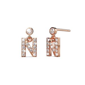 Solid 925 Sterling Silver Initial Crystal Personalised Alphabet Letter Earrings Rose Gold - N
