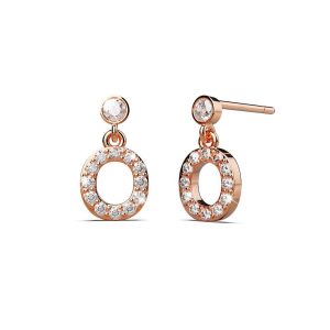 Solid 925 Sterling Silver Initial Crystal Personalised Alphabet Letter Earrings Rose Gold - O
