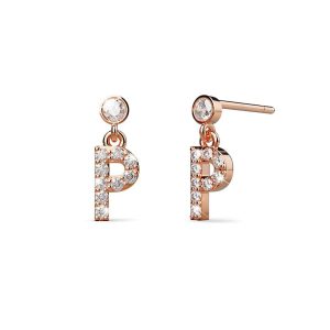 Solid 925 Sterling Silver Initial Crystal Personalised Alphabet Letter Earrings Rose Gold - P