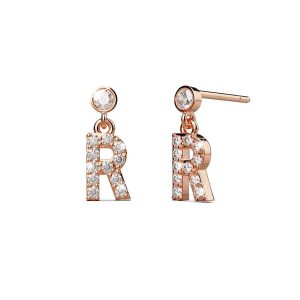 Solid 925 Sterling Silver Initial Crystal Personalised Alphabet Letter Earrings Rose Gold - R