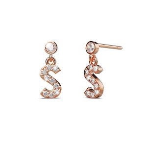 Solid 925 Sterling Silver Initial Crystal Personalised Alphabet Letter Earrings Rose Gold - S