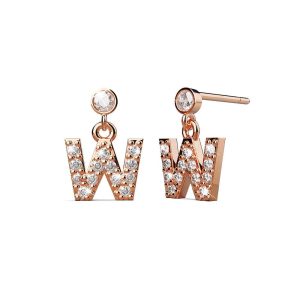 Solid 925 Sterling Silver Initial Crystal Personalised Alphabet Letter Earrings Rose Gold - W