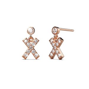 Solid 925 Sterling Silver Initial Crystal Personalised Alphabet Letter Earrings Rose Gold - X