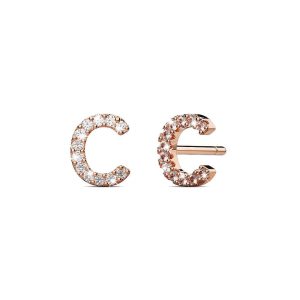 Solid 925 Sterling Silver Glamour Alphabet Letter Earrings Rose Gold - C