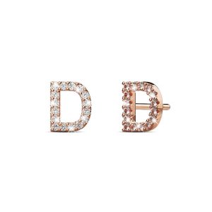 Solid 925 Sterling Silver Glamour Alphabet Letter Earrings Rose Gold - D