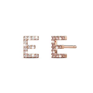 Solid 925 Sterling Silver Glamour Alphabet Letter Earrings Rose Gold - E