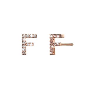 Solid 925 Sterling Silver Glamour Alphabet Letter Earrings Rose Gold - F