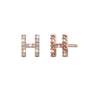 Solid 925 Sterling Silver Glamour Alphabet Letter Earrings Rose Gold - H
