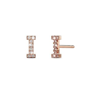 Solid 925 Sterling Silver Glamour Alphabet Letter Earrings Rose Gold - I