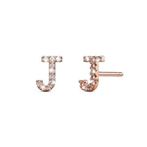 Solid 925 Sterling Silver Glamour Alphabet Letter Earrings Rose Gold - J
