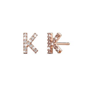 Solid 925 Sterling Silver Glamour Alphabet Letter Earrings Rose Gold - K