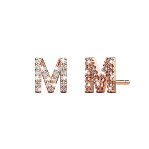 Solid 925 Sterling Silver Glamour Alphabet Letter Earrings Rose Gold - M