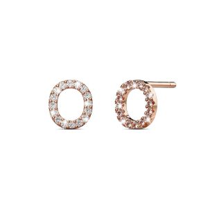 Solid 925 Sterling Silver Glamour Alphabet Letter Earrings Rose Gold - O