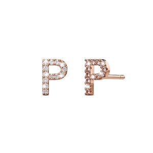 Solid 925 Sterling Silver Glamour Alphabet Letter Earrings Rose Gold - P